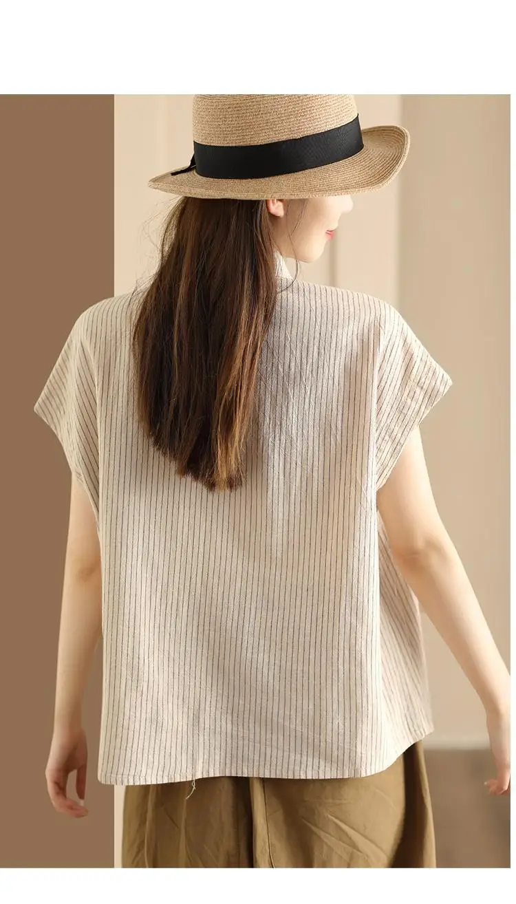 Plus Size Women's Summer Fashion Comfortable Blouse Sleeveless Striped Office Lady New Arrival Trendy Breathable view 3