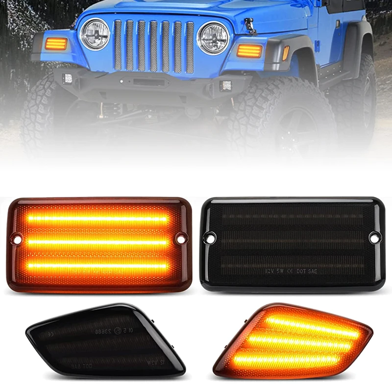 

4Pcs LED Side Marker Light For Jeep Wrangler TJ 1997-2006 Clear & Smoked Lens Front Fender Turn Signal Indicator Lights