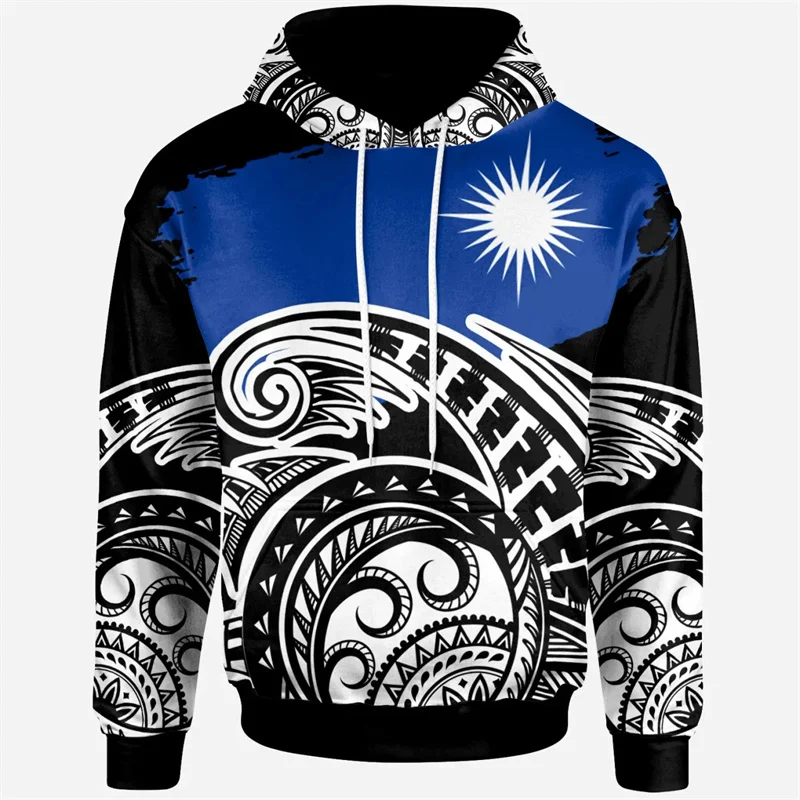 3D The Republic-of Marshall Islands Map Flag Printing Hoodies Marshall Islands Coat Of Arms Graphic Hooded Sweatshirts Pullovers