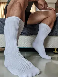 CLEVER-MENMODE-Calcetines de algodón para hombre, medias de tubo formales suaves y sexys, Color sólido, transpirables, para negocios