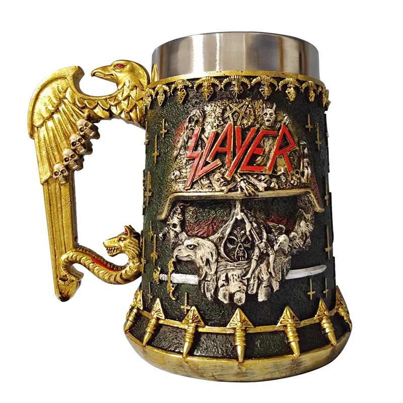 Norse Mythology 600ml Beer Mug Resin Stainless Steel Insert Stein Tankard Cups Halloween Christmas Gift Fantasy Retro Drinkware