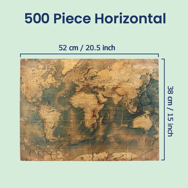 Quebra-cabeça de 500 peças para adultos-mapa do mundo vintage, textura envelhecida, cartografia retrô quebra-cabeça, presente desafiante