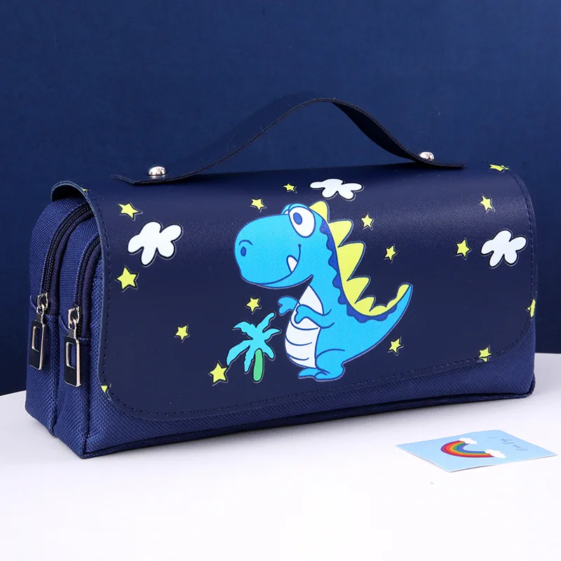 Outer Space Astronauts Cartoon Dinosaur Pencil Case 3layer Big Capacity Pencil Bags Stationery Pen Case For Boys School Supplies