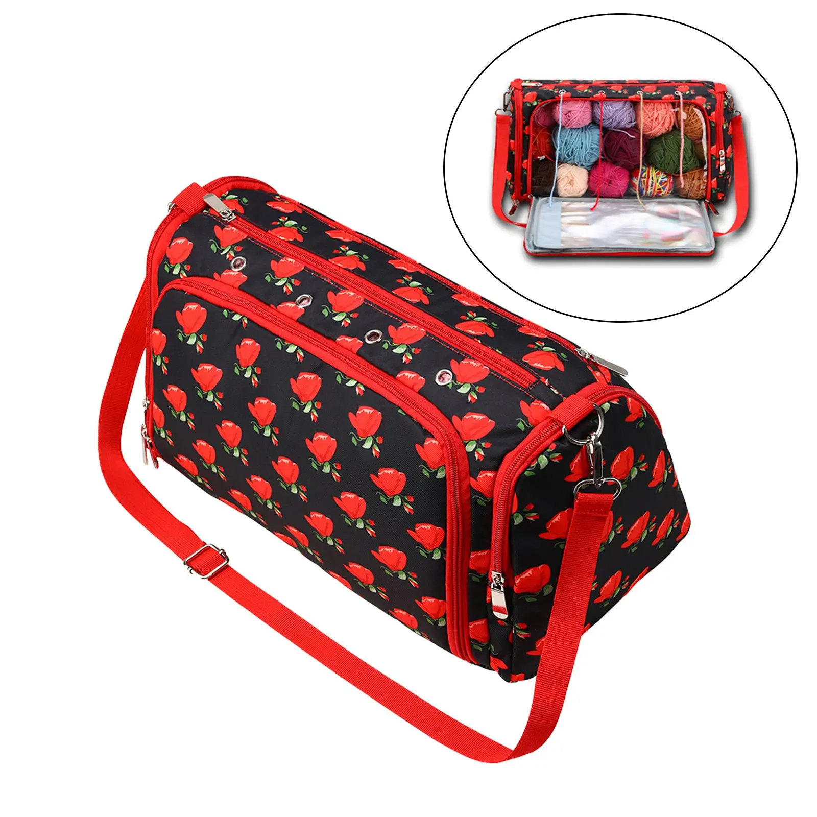 Crochet Tool Storage Bag Zipper Closure with Adjustable Shoulder Strap Yarn Storage Bag Large Capacity Yarn Storage Organizer