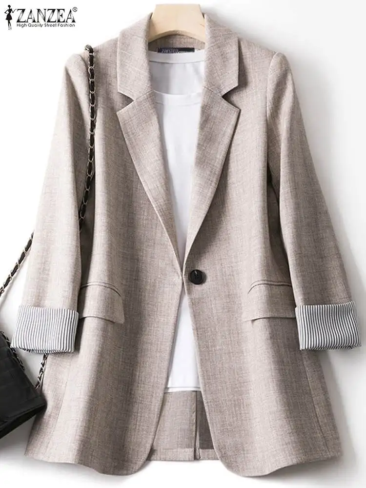 ZANZEA 2024 Fashion Office Women Blazer OL Casual Long Sleeve Coats Elegante Lapel Female Work Outwear Solid Simple Formal Suits