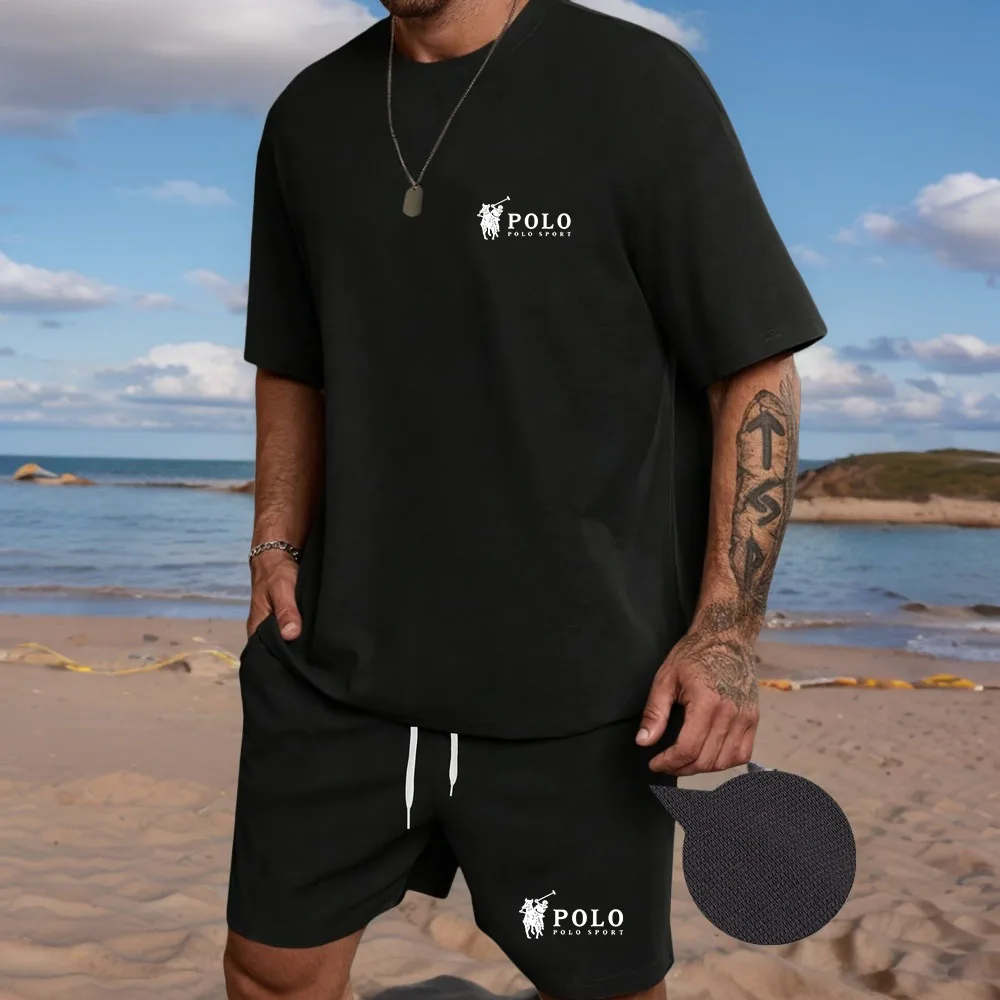 

New summer fitness sportswear for men, short-sleeved T-shirt and shorts two-piece set, breathable and quick-drying casual wear.