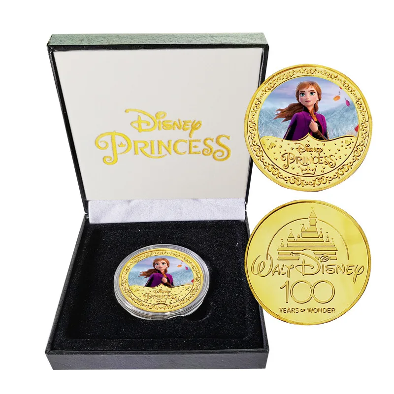 Disney Princess Commemorative Coin Ariel Belle Snow White Anna Elsa Action Anime Figure Coin Cute Cartoon Ornament Children Gift