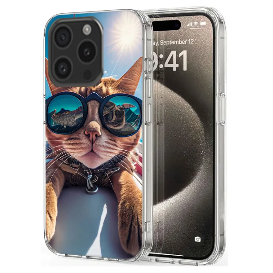 Cute Cat Wearing Sunglasses Clear Phone Case For Apple iPhone 12 13 Mini 11 14 15 16 Pro Max Cover XS MAX XR Soft