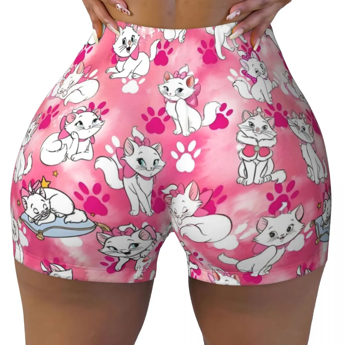 

Custom The Aristocats Gym Running Volleyball Shorts Women Marie Cat Painting Workout Yoga Shorts