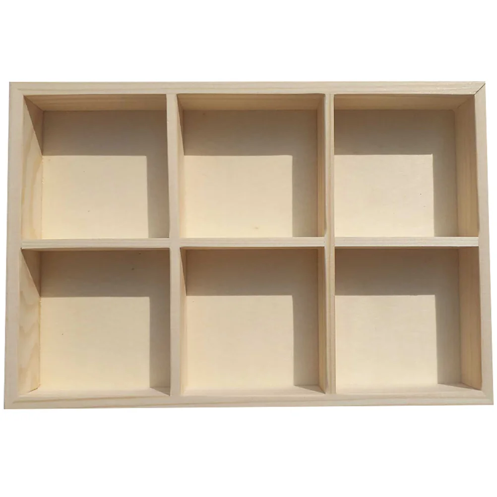 Six Grid Wooden Box Crayon Storage Container Pigment Compartments Boxes Case Sorting Tray