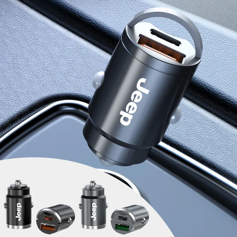 Car Charger USB Type C PD Phone Cigarette Lighter Adapter Fast Charging For Jeep Renegade Compass Cherokee Wrangler Wrangler-JK