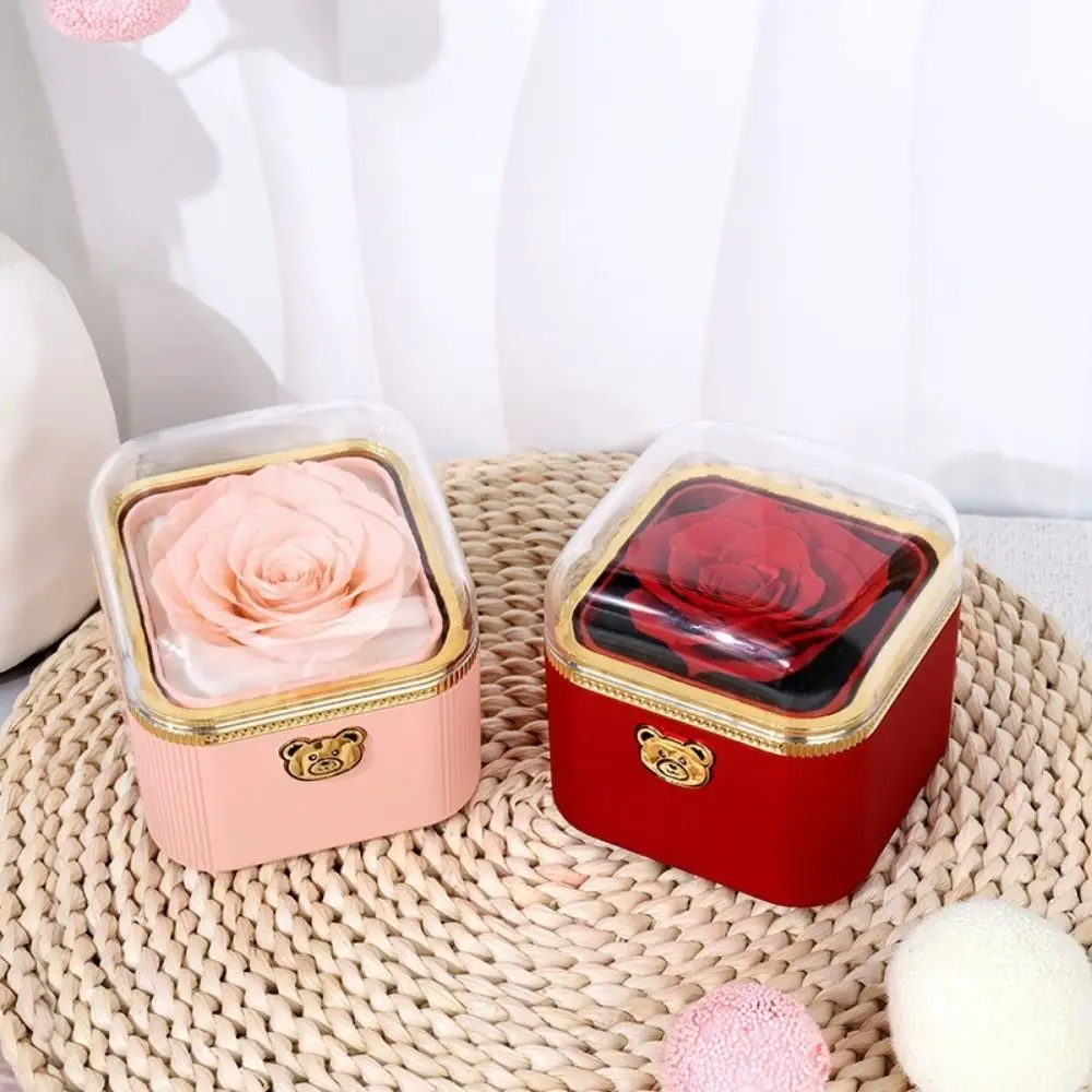 Cute Flip Necklace Box Dustproof Romantic Rotating Rose Box Plastic Automatic Surprise Jewelry Storage Box Proposal Artifact