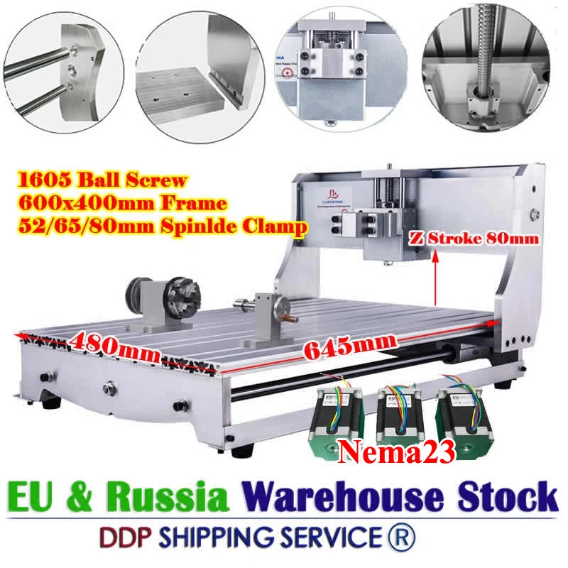 CNC 6040Z Frame 4th Rotary Axis for PCB Engraving Drilling Milling Machine Lathe Wood Router Kits with Nema23 Stepper Motors