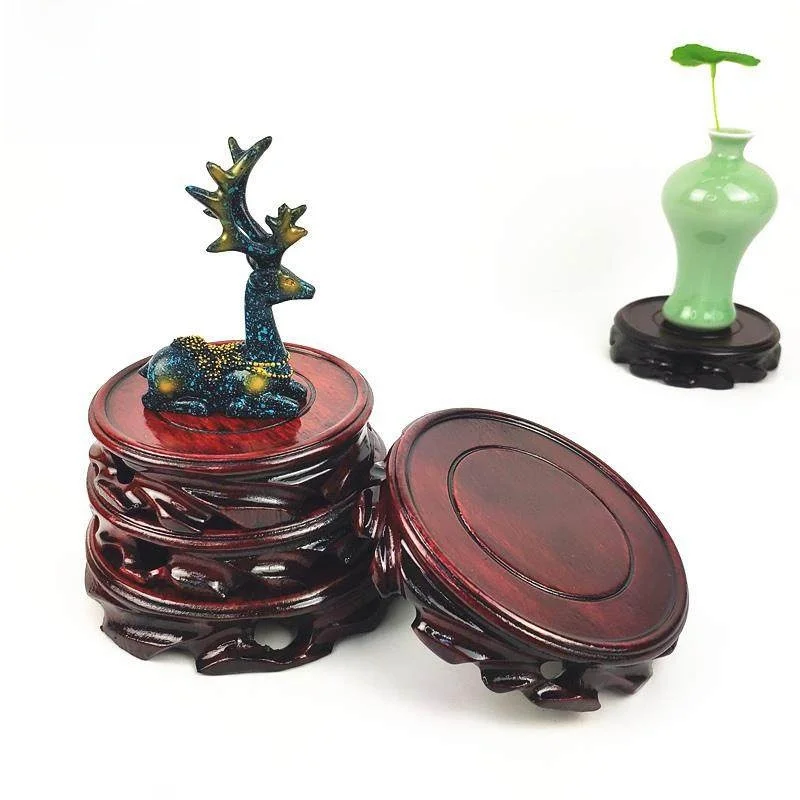 

Carved Rosewood Rotating Base round Wood Qinghua Porcelain Flower Vase Incense Burner Purple Clay Tea Pot Tray