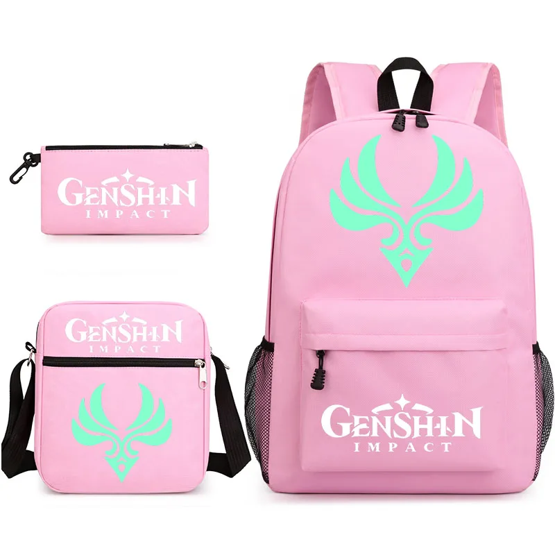 

3-piece set of genshin impact backpack print backpack suitable for teenagers, girls, boys, travel backpacks, children's school b