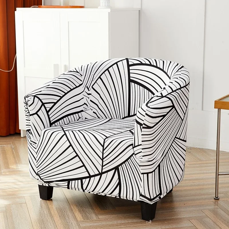 Flowers Printed Tub Chair Cover Stretch Geometry Club Sofa Cover Elastic Single Couch Armchair Covers Bar Counter Living Room