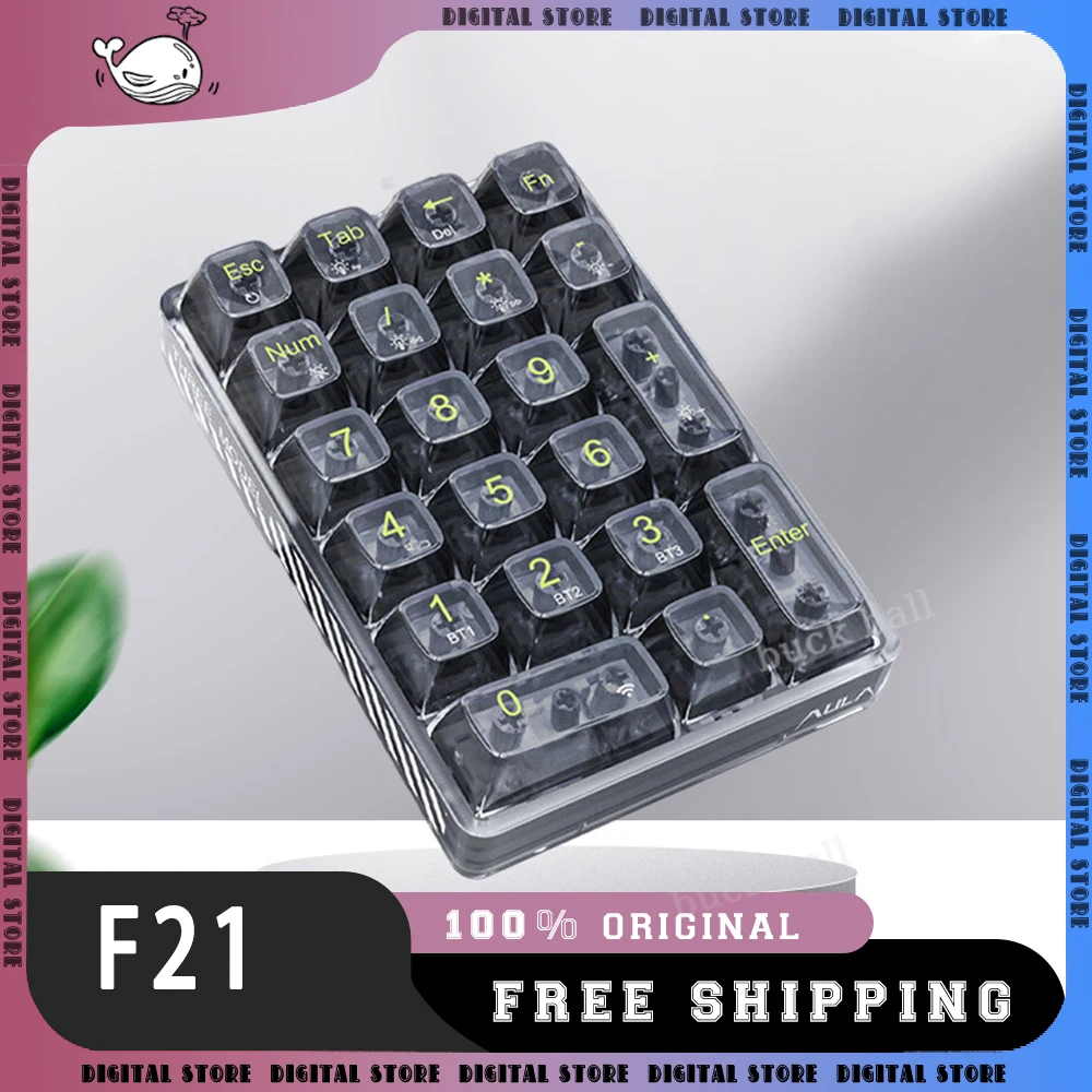 

Aula F21 Transparent Numeric Keypad 21Key RGB Backlit 3Mode Bluetooth Wireless Numeric Mechanical Keyboard Gamer Number Pad Gift