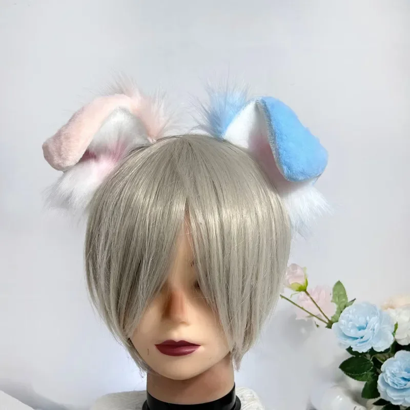 جديد اليدوية الراعي الكلب الأذن الوردي الأزرق الوحش الحدود الكولي آذان الذيل أغطية الرأس لعيد الميلاد هالوين تأثيري فتاة شعر مستعار كليب