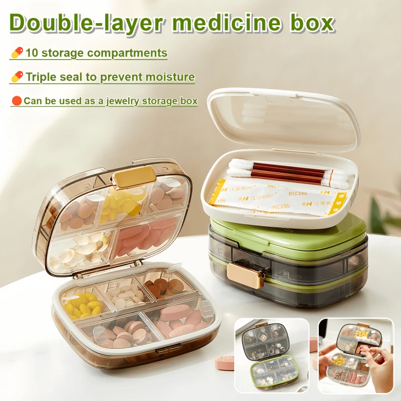 Pill box portable split week seven days on-the-go medication organizer seven days a week split pill box sealed large capacity