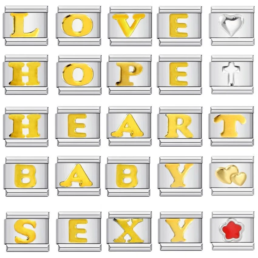 Italian Charms Bracelet Gold Color 26 A-Z English Letter Name Custom DIY Jewelry Making Chain Trendy Bangle on Hand