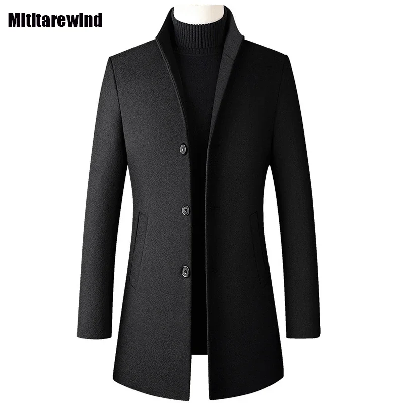 Fall Winter Jackets for Men Classic Fashion Commute Casual Mid-long Coats Male Single-breasted Wool Coat Thick Warm Windbreaker