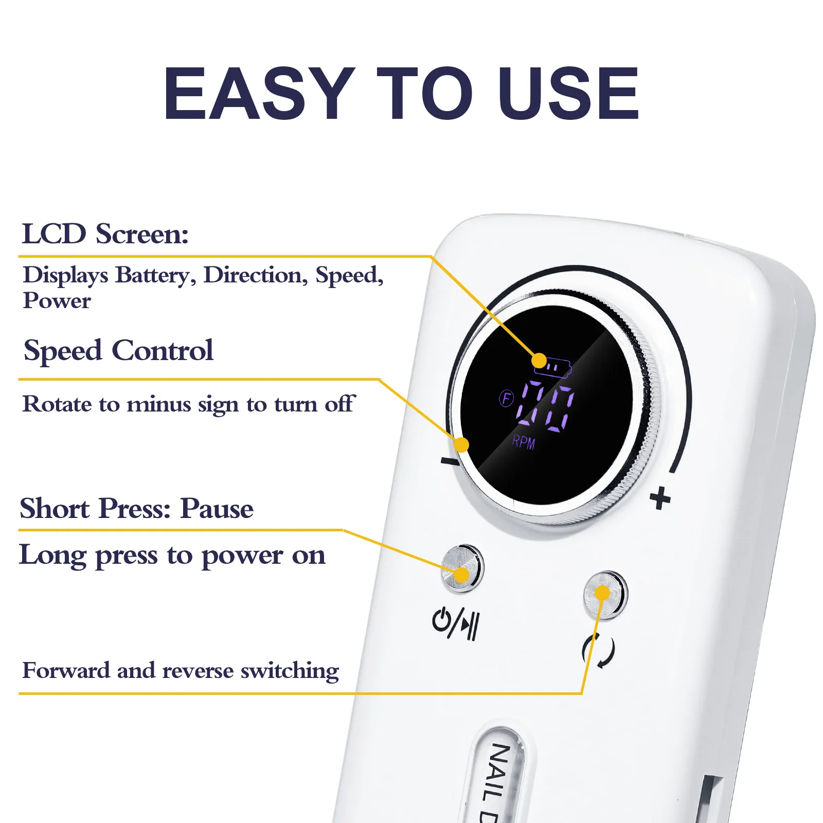 Perceuse à ongles électrique 45000 tr/min, Kit de lime à ongles Portable avec affichage LED pour le soin des ongles en Gel acrylique à la maison ou au Salon