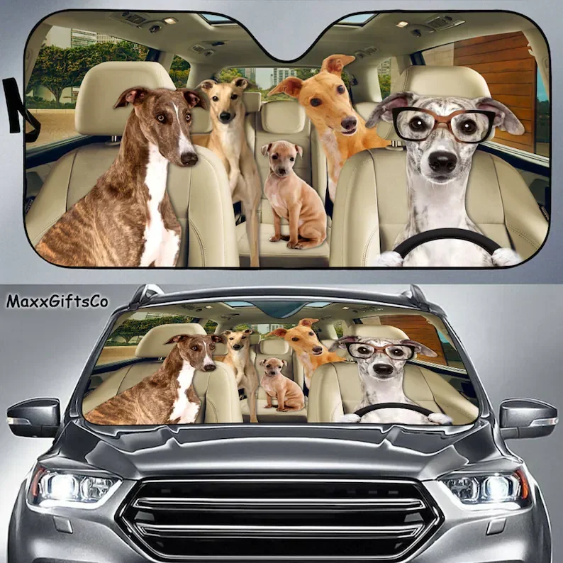 Greyhound Windshield, Dogs Family Sunshade, Greyhound Car Accessories, Greyhound Lovers Gift, Car Decor