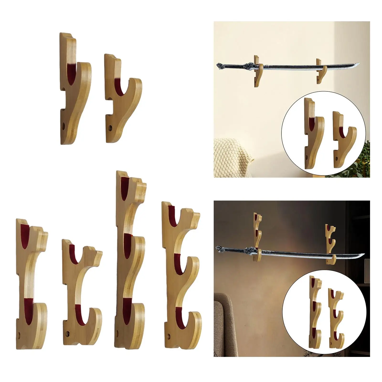 Wall Mount Sword Holder Bamboo Display Rack with Soft Padding for Samurai Tanto and Fishing Rods Space Saving