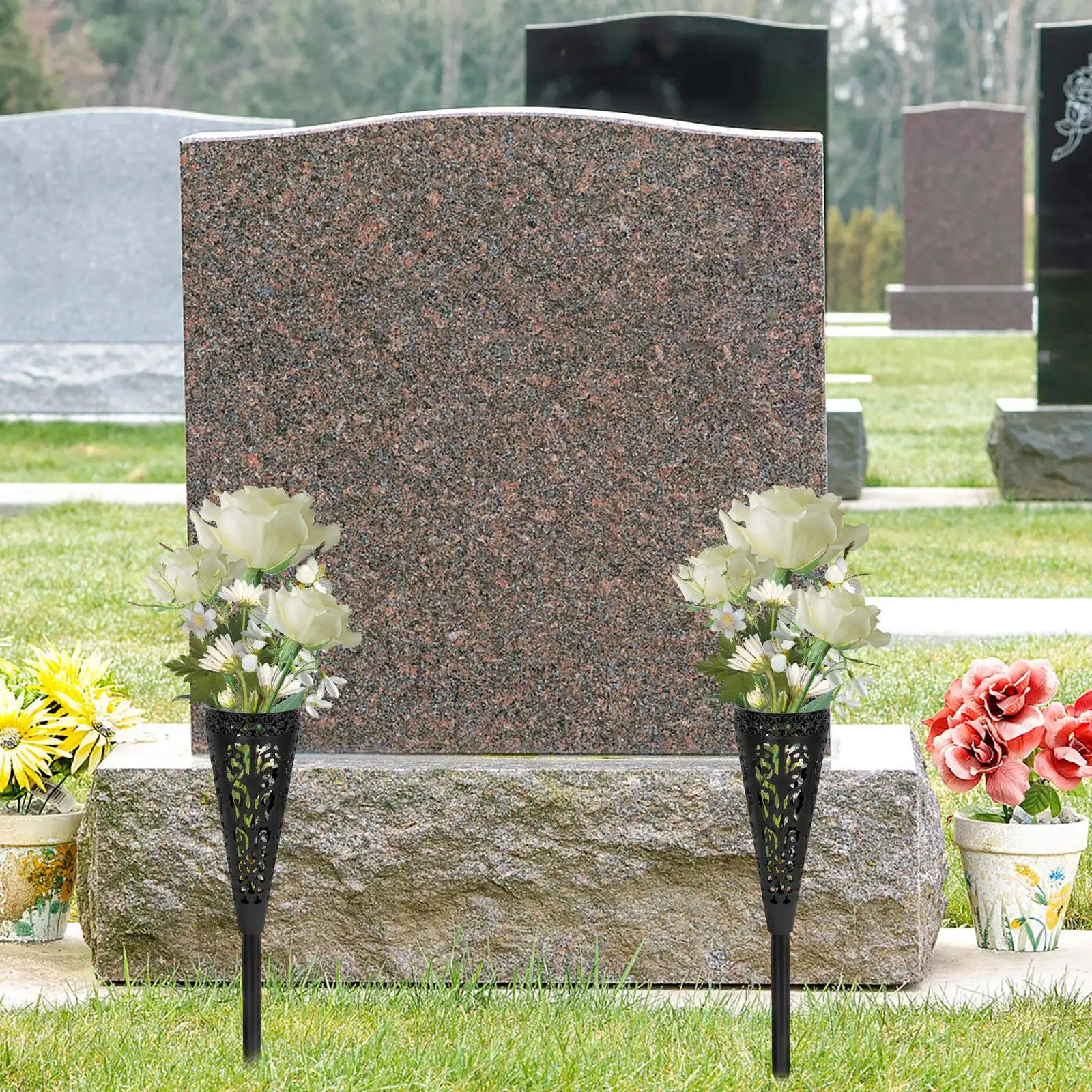 2 Pcs Vase for Flowers Graveyard Funeral Lawn Bucket Holders Cemetery Vases Headstone