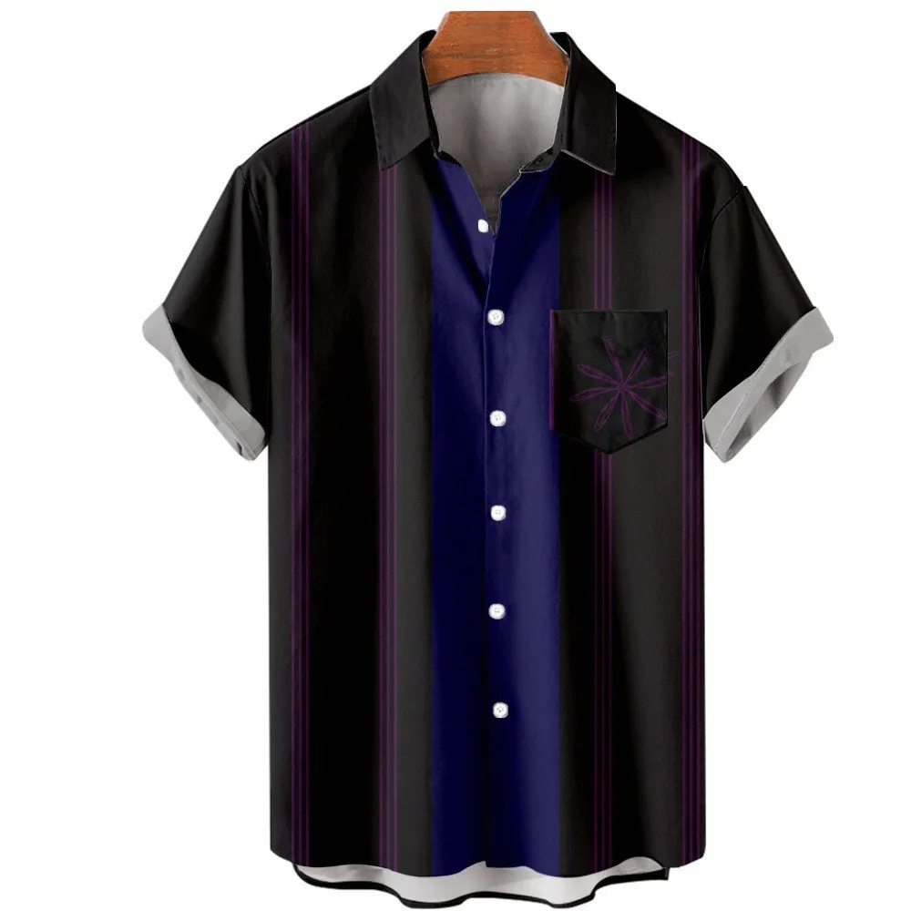 

Popular Trendy Luxury stripe 3D Print Men Single Breasted shirt Casual Women Blouse Short Sleeve Summer Flip collar shirts Tops