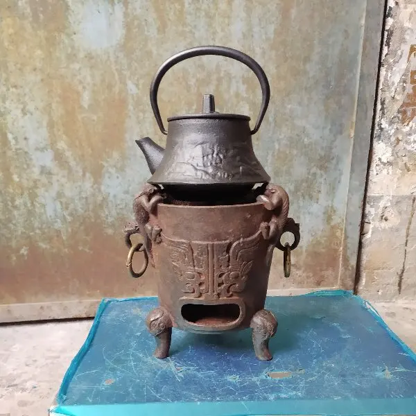 Retro cast iron bbq grill iron kettle  mini charcoal tea boiler small brazier home tea room decoration folk craft collection ant