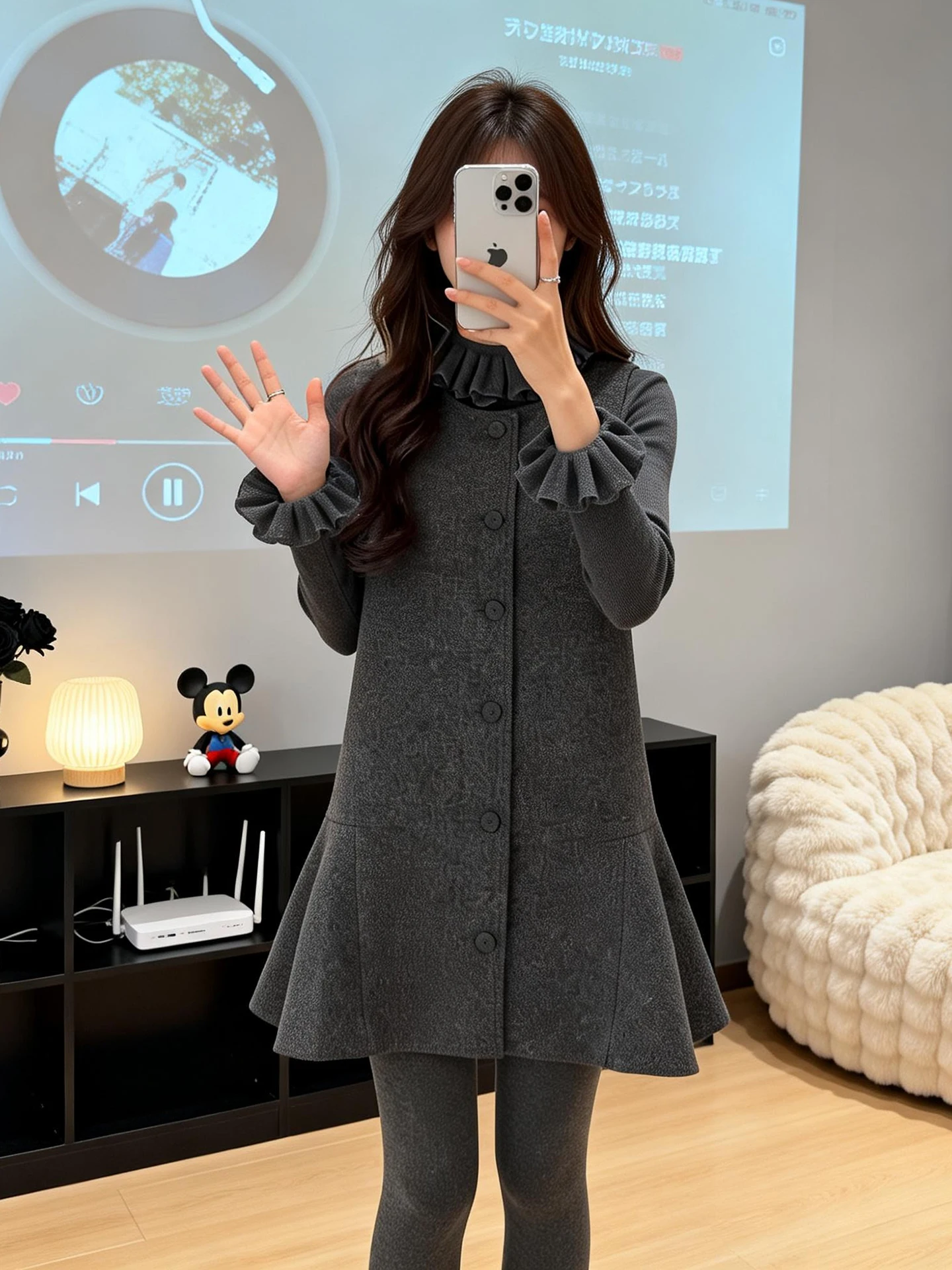 

Fall Winter 2026 Women's Slim Fit Floral Trim Base Layer Top And Vest Skirt Two Piece Set Fashionable Simple Elegant Style