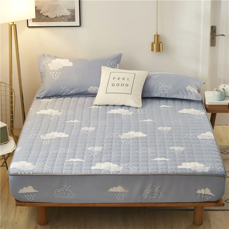 Quilted Fitted Sheet with Elastic Band Non Slip Adjustable Mattress Cover Antibacterial  Anti Mite Single Double King Queen Bed
