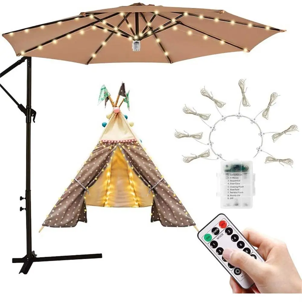 Guirxiété Lumineuse pour Parapluies d'Extérieur, 104 LED, Étanche, Couleurs, avec Télécommande, pour Ombre, Décoration de Jardin et de Plage