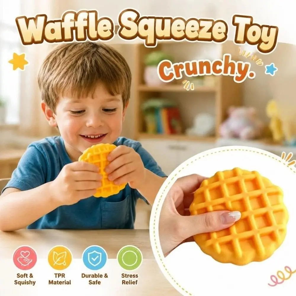 Crunchy Waffle Squeeze Toy Sound Effects Anxiety Relief Crackling Waffle Squishy Toy Comfortable Kneading