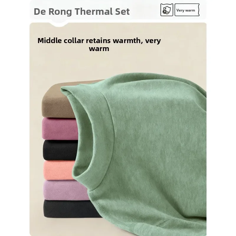 طقم ملابس داخلية حرارية من الصوف السميك للنساء قميص Dervo يولد للحرارة من الصوف القطني الدافئ للخريف والشتاء ضروري #5
