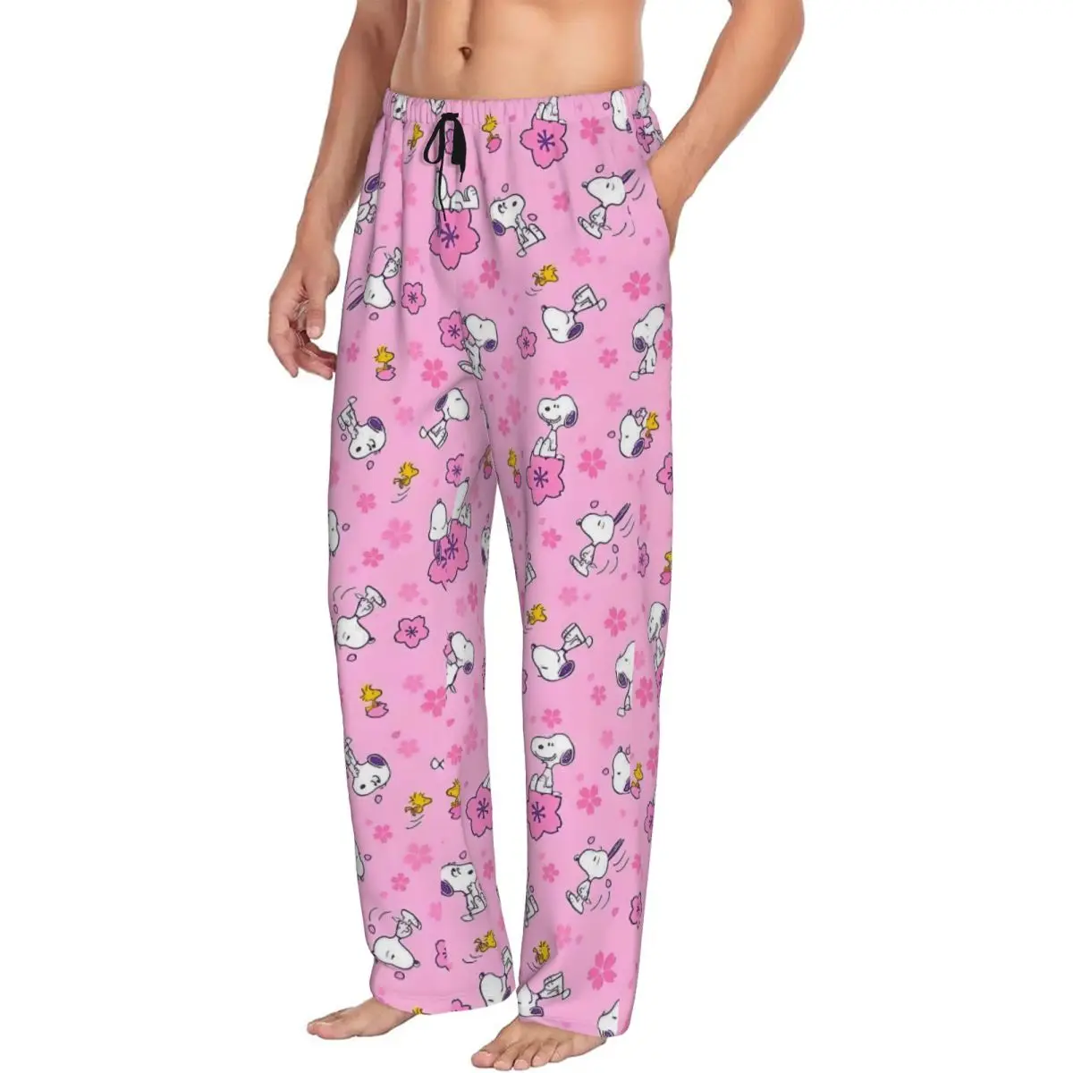 Custom S-Dog-Snoopies Pajama Pants for Men Animation Sleepwear Lounge Sleep Bottoms Stretch with Pockets