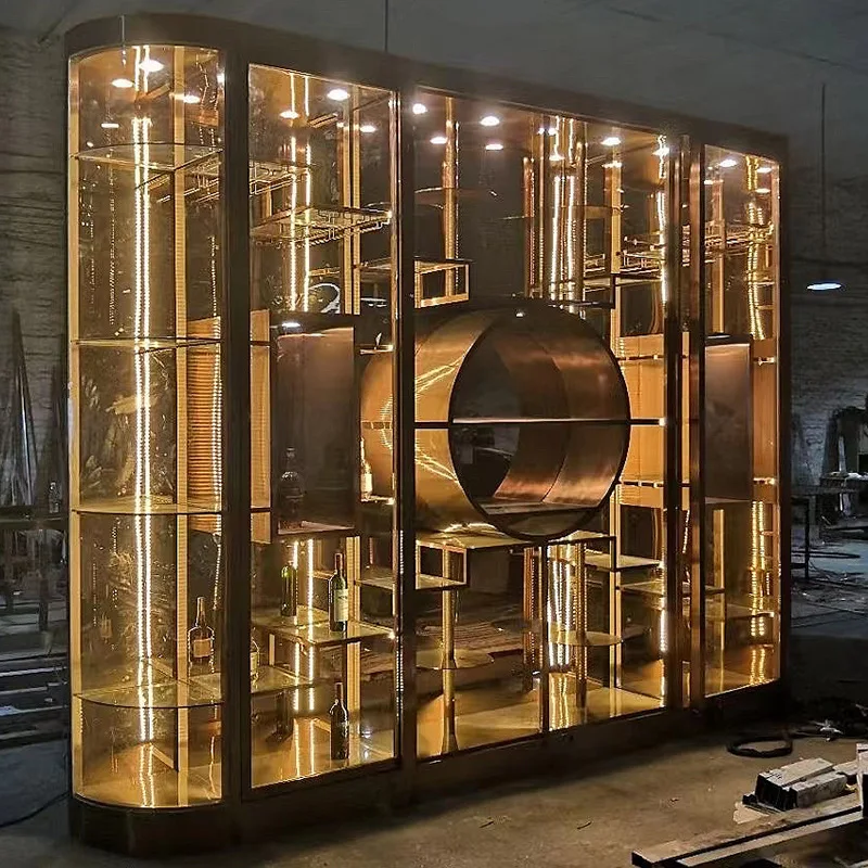 

Винный шкаф, роскошный круглый стеклянный винный шкаф из нержавеющей стали, контроль температуры и влажности, погреб виллы