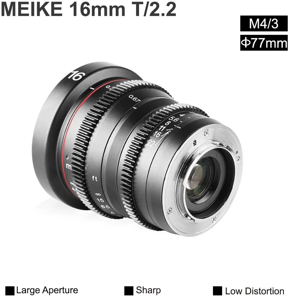 Meike-عدسة Cine ذات زاوية عريضة للتركيز اليدوي ، كاميرا تركيب ، تناسب أوليمبوس ، باناسونيك لوميكس ، M4 ، 3 ، MFT ، BMPPCC ، 4K ، 16 مللي متر ، T2.2