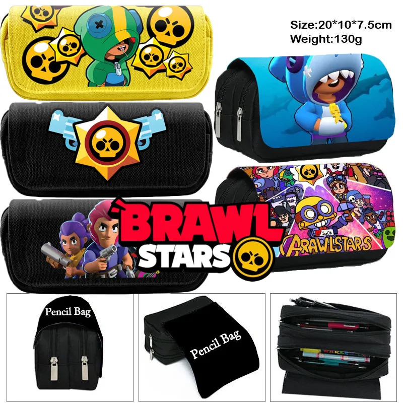 Anime Pen Bag Student Storage Bag Brawl Stars Cartoon Pen Box Boys Girls Pencil Case Stationery
