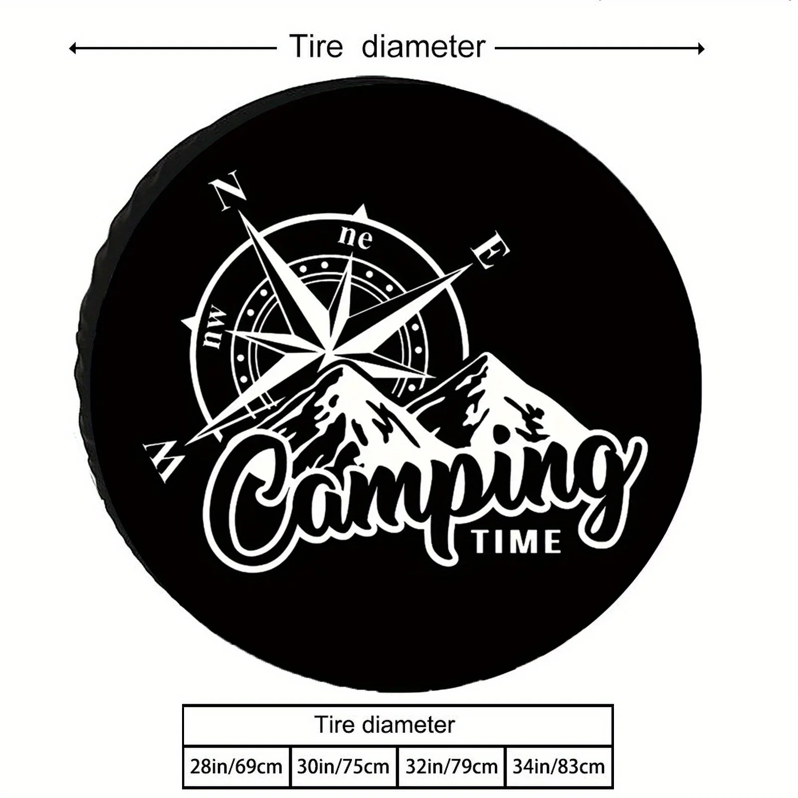 Camping Compass Mountain Design Spare Tire Cover Polyester Fiber Windproof Durable for Jeeps Trailers RVs SUVs Trucks Protector