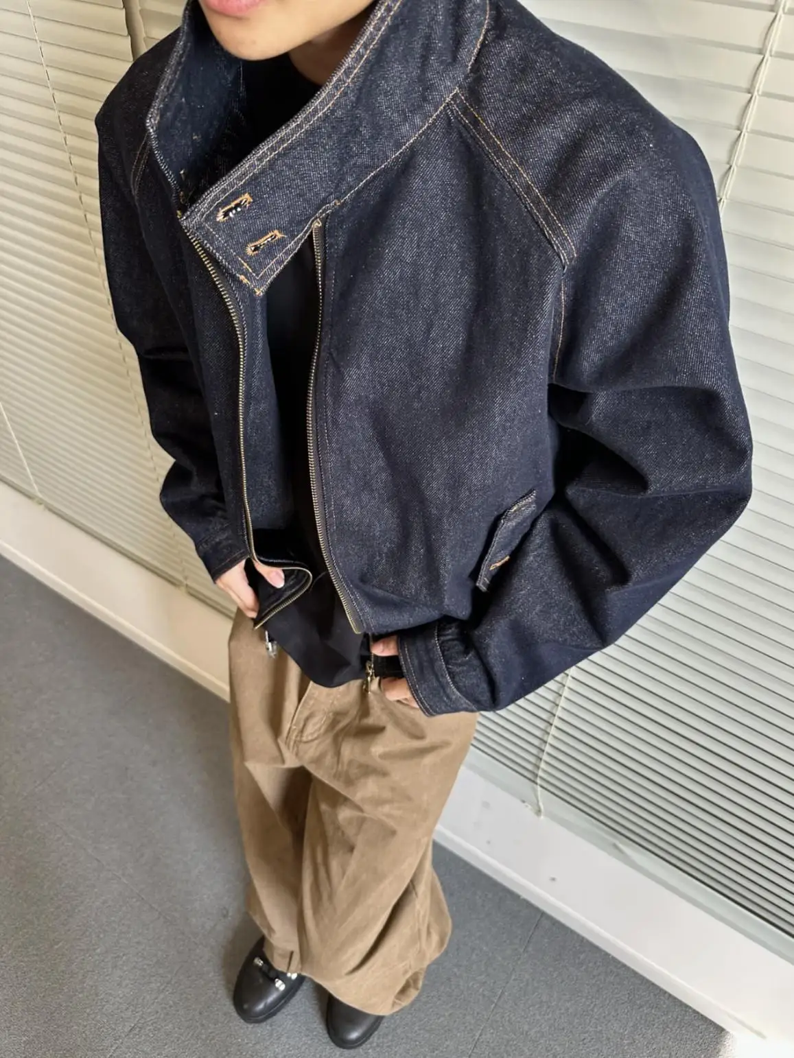Retro American Cleanfit Danning Harrington Men's Denim Jacket Spring Autumn Loose Fit High Sensation Jacket Classic Style