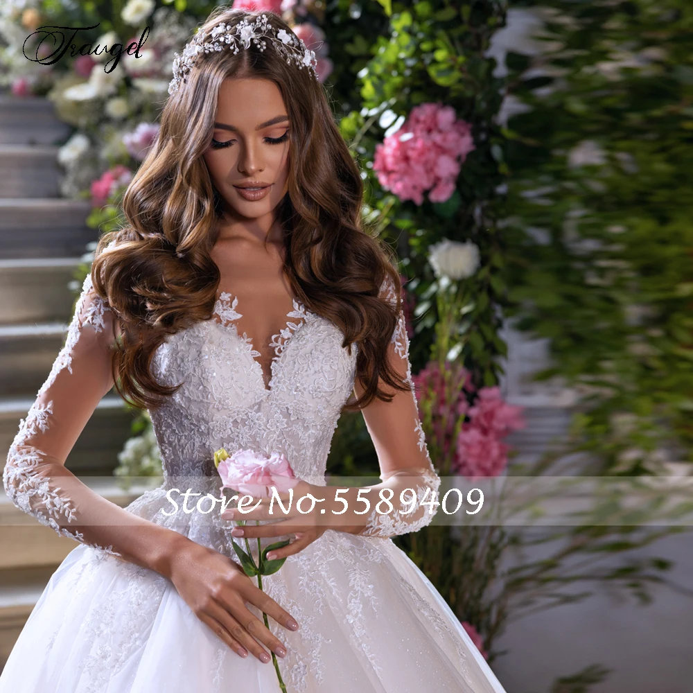 Traugel-Robes de mariée classiques A-Line Graccomparator, Robe de mariée romantique Boho, Robe à manches longues, Sweetheart