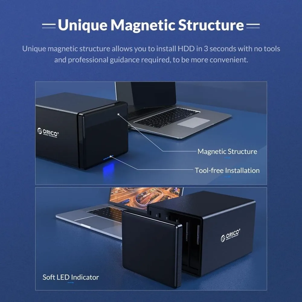 ORICO DAS 3.5 inci Tipe C 5 Bay HDD stasiun Dok aluminium 5Gbps HDD penutup USB3.1 casing HDD tunggal mendukung maks 18TB