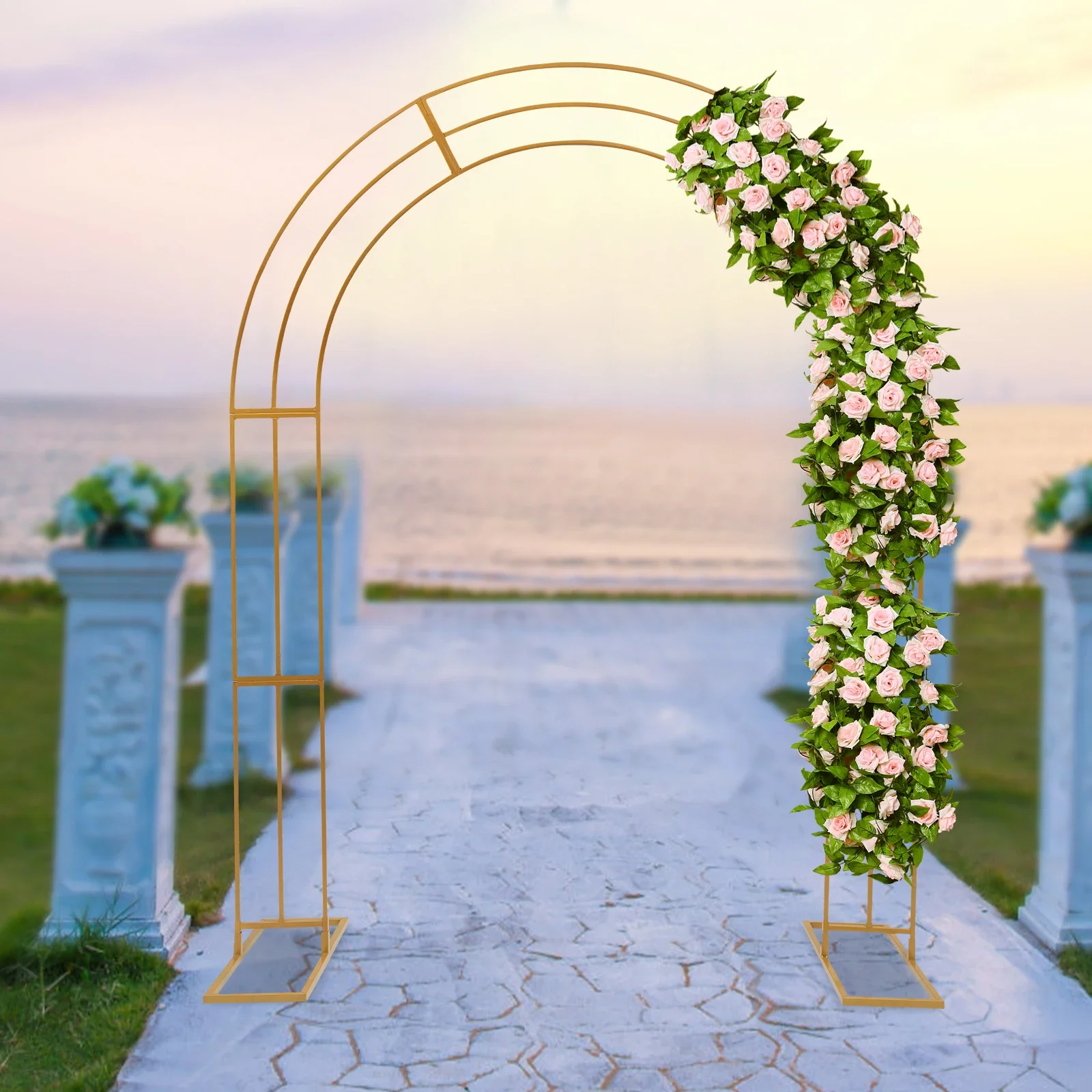 8.53ft Wedding Balloon Arch Frame Decor Flower Backdrop Stand Metal-Gold/White Trellis Metal Arch