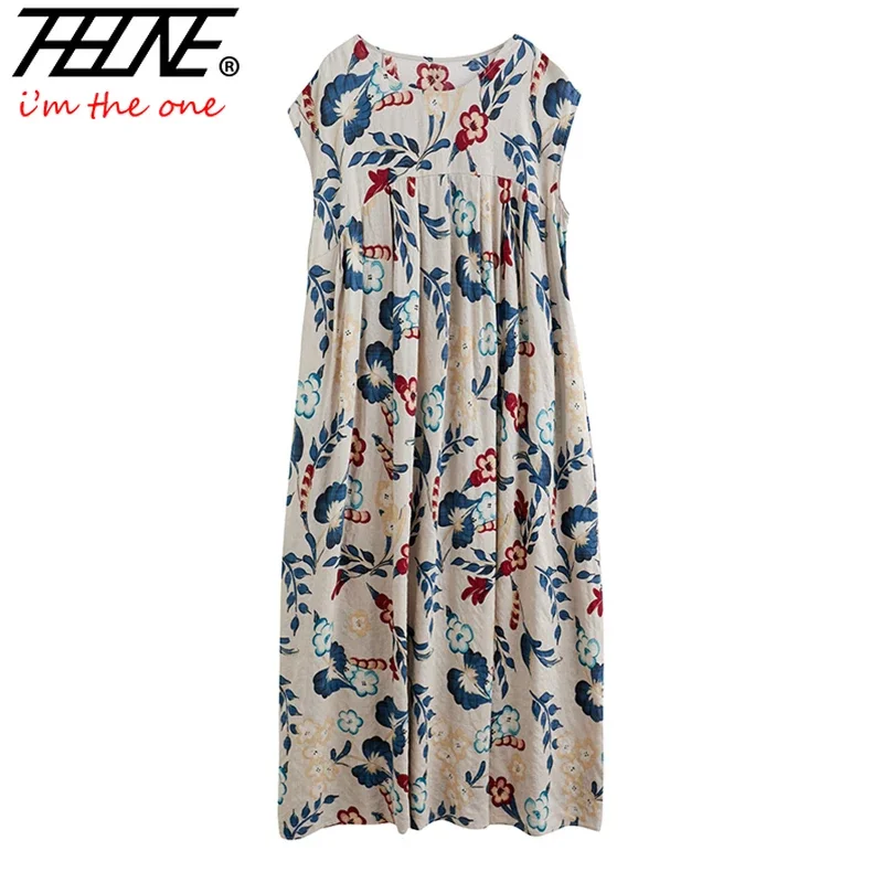 Vestido com gola em O estampado boho feminino, extragrande, Casual, Vintage, Praia, Estilo coreano, Solto, Vestidos chineses