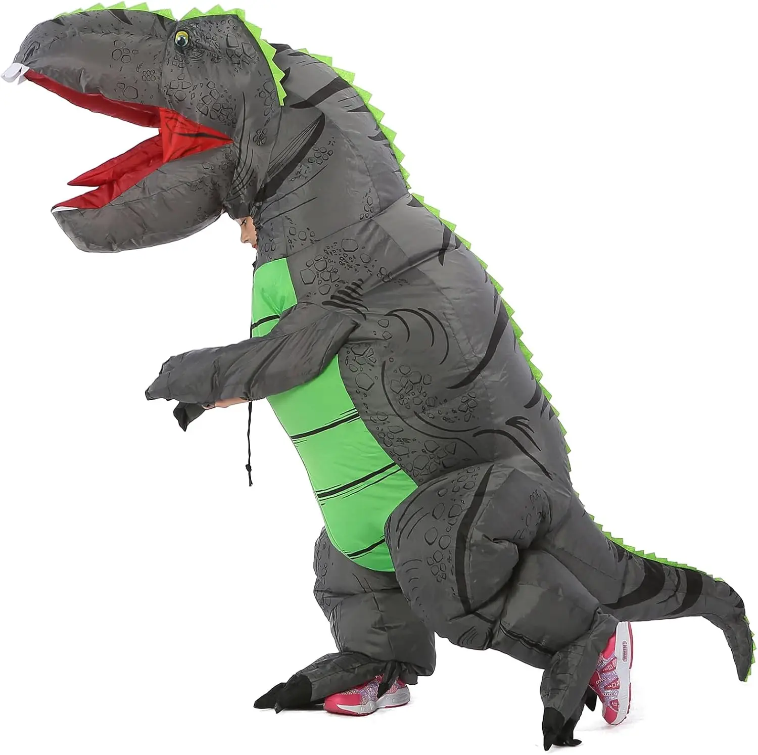 Надувной костюм динозавра для детей, серый, размер от 6 до 8 лет.