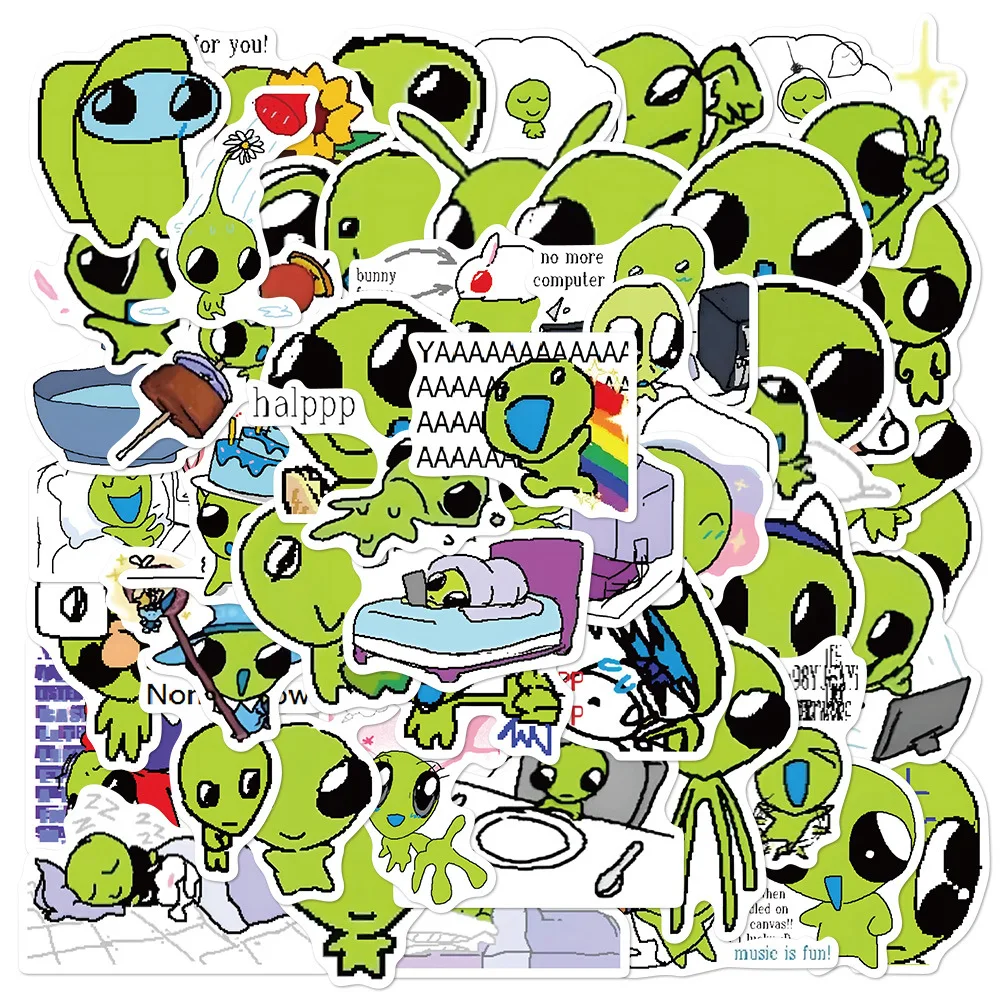 30/52 Uds. Pegatina de Graffiti de alienígena verde, calcomanía de dibujos animados para teléfono, portátil, guitarra, casco, equipaje, cuaderno, decoración artesanal, pegatina impermeable