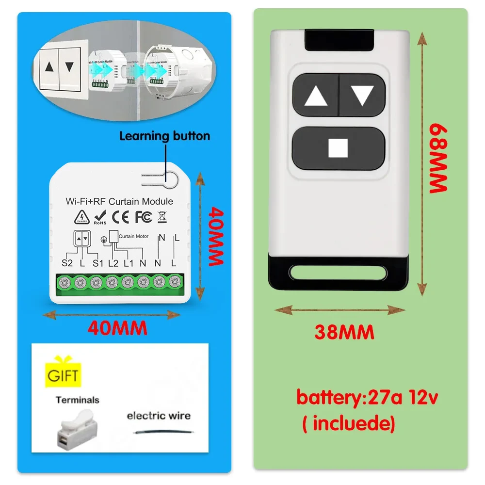 Smart Wifi Rf Interruttore per tende Tuya Smart Life Modulo tapparella Trasmettitore RF 433 mhz Telecomando Tende Porta del garage Alexa