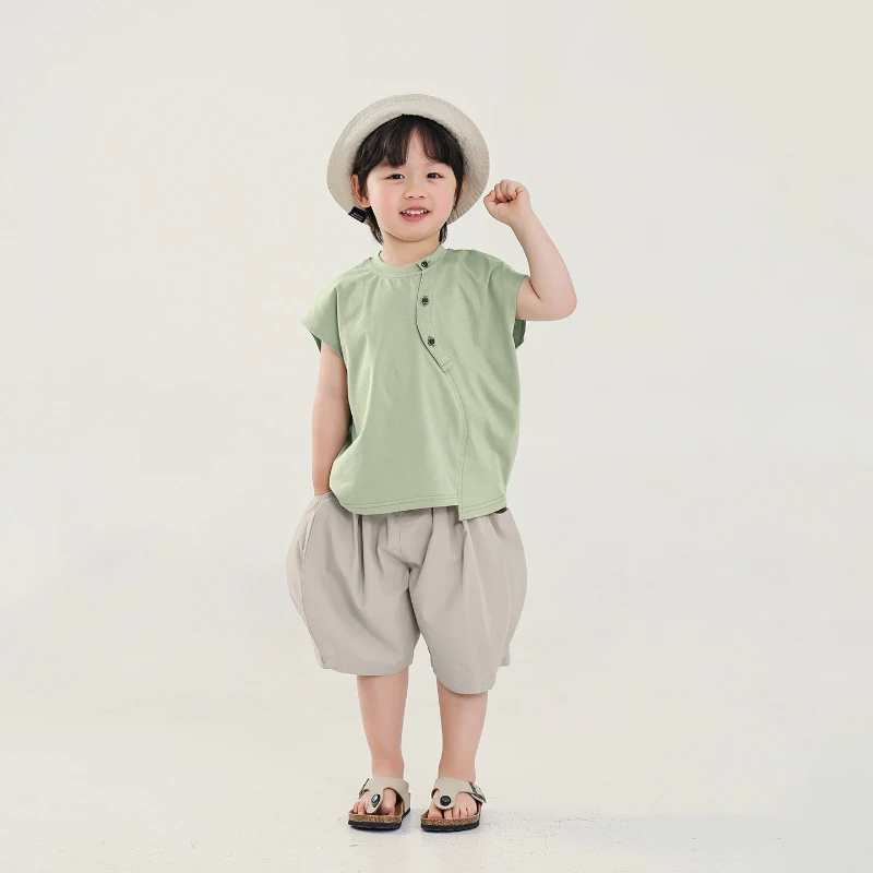 2026 Summer New Solid Color Hot Selling Round Neck Button Decorative Thin Soft Sticky T-shirt